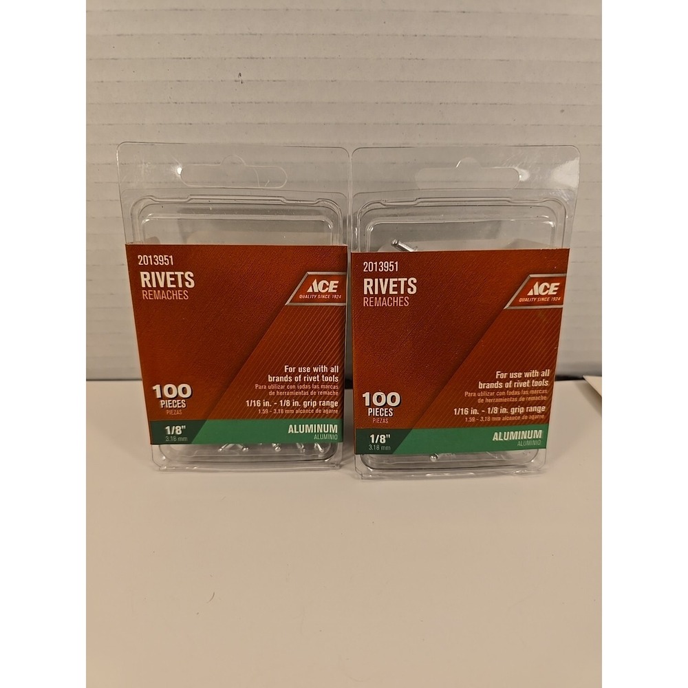 ACE HARDWARE‎ 2013951 ALUMINUM 1/8" 100 PCS NEW Lot Of 2 Sealed Packs